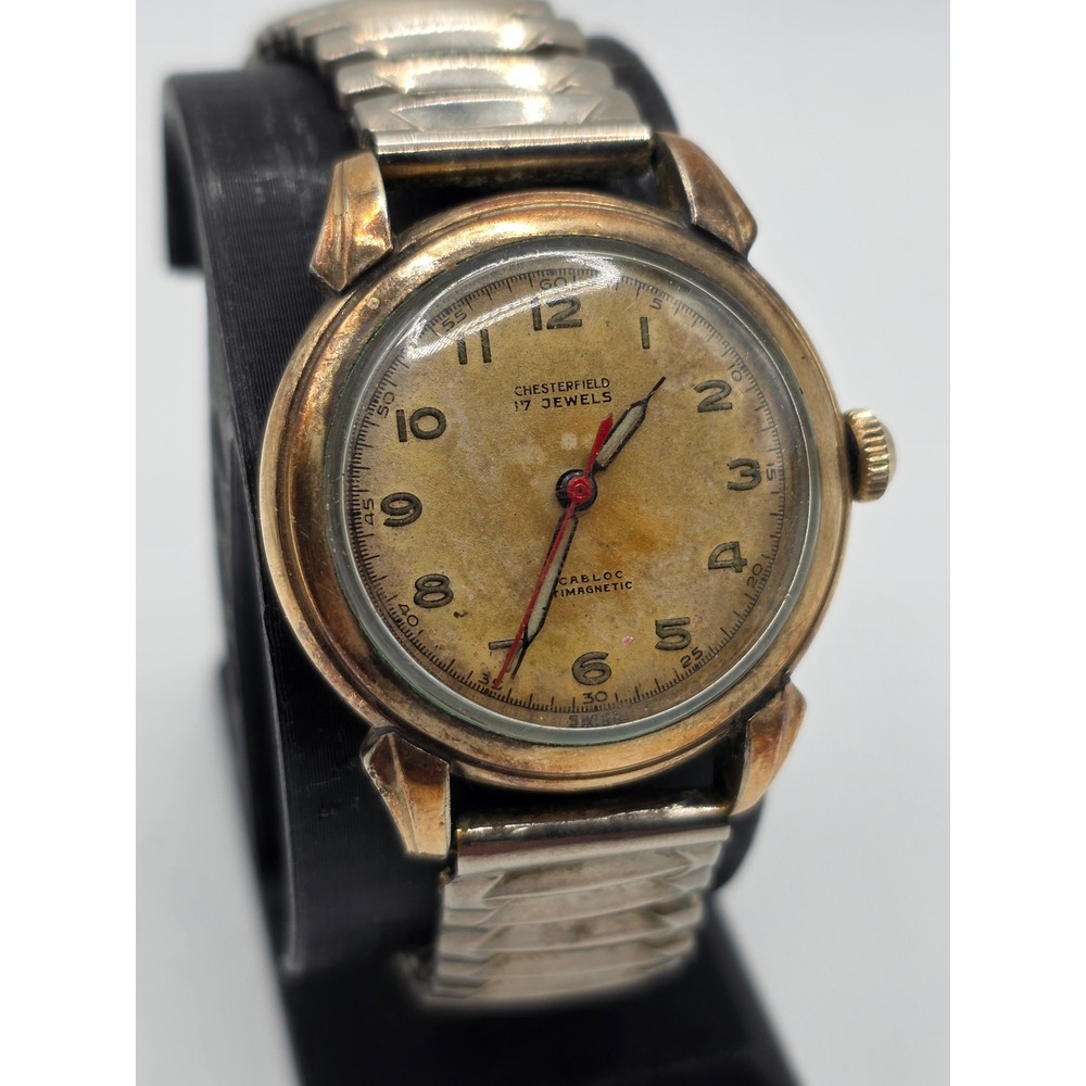 Vintage Chesterfield 17 Jewels Swiss Manual Wind Watch Red Seconds Hand Patina